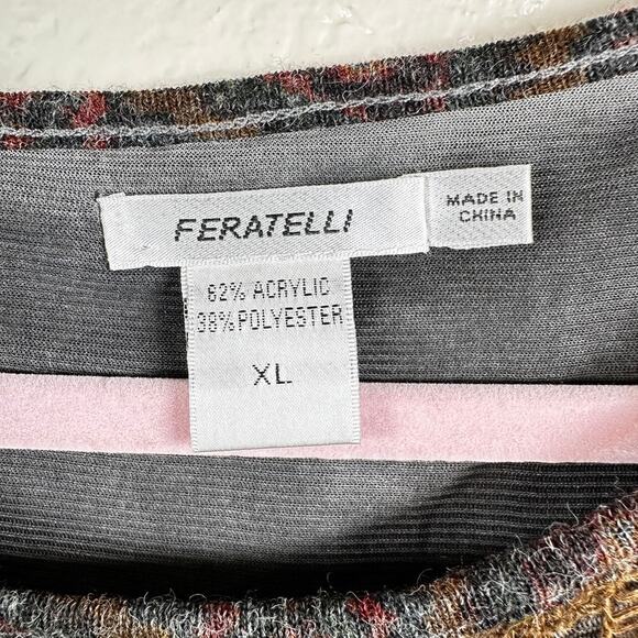 Feratelli Patchwork Knit Tunic XL Boho Grunge Y2K Mesh Layered Top - Picture 4 of 5